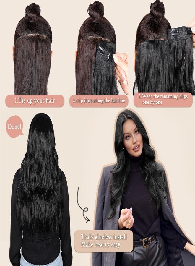 MAYSA Burgundy Clip in Hair Extensions 4Pcs Long Wavy Hair Dark Red Synthetic Clip in Extensions 22 Inch for Women #Dark Brown Mix Burg - Image 5